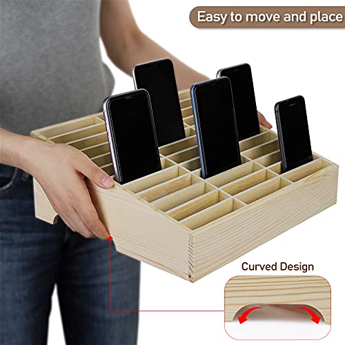 36-Grid Wooden Cell Phone Holder Desktop Organizer Storage Box for Classroom Office (36-Grid) - size: Natural 36-Grid
