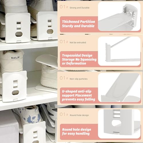 Shoe Slots Organizer, Adjustable Shoe Stacker Space Saver, 3Levels Adjustable - color: White