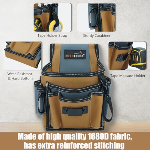 MELOTOUGH Electrician Tool Pouch with Belt Clip, 2 Inch Heavy Duty Work Belt Set for Men, Utility 13 Pockets Tool Pouch for Contractors & Roofing, Adjustable Carpenter Organizer Set