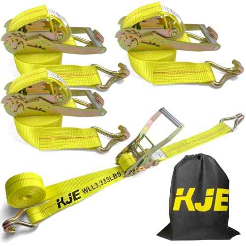 KJE Ratchet Straps Heavy Duty(4 Pack), 2" x 15' Ratchet Strap 10,000 Lbs Max Break Strength, Tie Down Ratcheting with J-Hook, Cargo Straps for Truck, Trailer, Moving Appliances