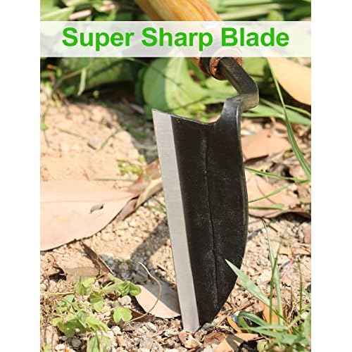 TOYPOPOR Japanese Weeding Sickle Hoe, Gardening Tools, Weed Remover, Hand Weed Cutter, Kama Twisted Scythe with High Carbon Steel Blade for Cutting Grass, Soil loosening, harvesting, Digging