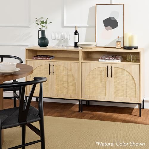 Best Choice Products Rattan Sideboard Buffet Cabinet, Entryway Table, Accent Storage Cabinet, Console Table for Hallway, Living Room, Dining Room - White - color: Arched Rattan, White