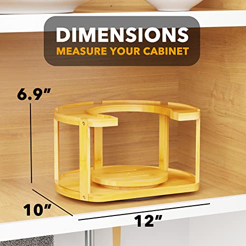 SpaceAid 2 Tier Bamboo Spice Rack Organizer, Lazy Susan Turntable for Cabinet, Home Kitchen Spices Spinning Rotating Shelf Racks for Pantry Seasoning Bottle Holder Storage (Two Tier, Natural)