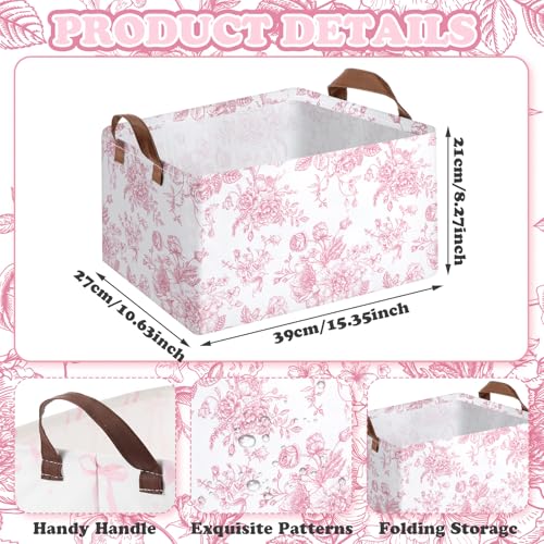 Boao 3 Pcs Pink Bow Storage Bin Coquette Collapsible Large Storage Baskets for Gifts Empty Candy Holiday Decor Canvas Laundry Basket Foldable Box with Handle for Office Home Bedroom Clothes - style: Pink Bow