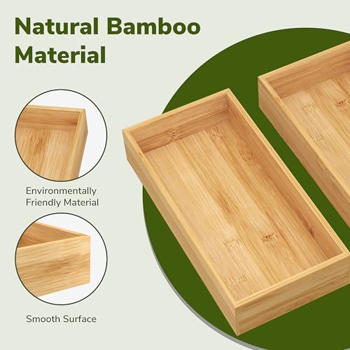 BAMEOS Deep Utensil Drawer Organizer, Bamboo Silverware Organizer for Kitchen Drawer Storage Flatware Junk Cutlery Jewelry 14"x 6.8" Set of 2 (Natural) - size: 2 Boxes 14x7"