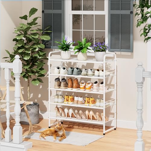 SUFAUY 5-Tier Mesh Shoe Rack, Closet Metal 33" Wide Shoe Shelf Heavy Duty, White - color: White, size: 5 Tier