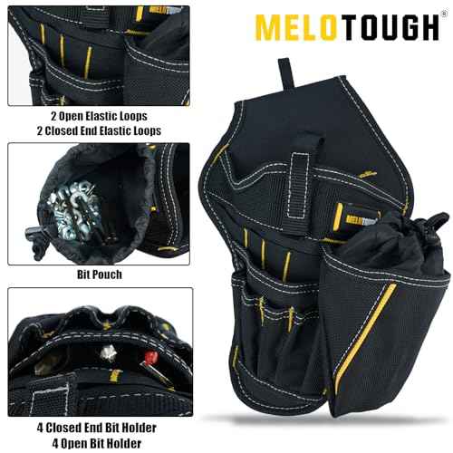 MELOTOUGH Impact Holster 3-in-1 Drill Holster Combo with Magnetic Wristband,Tool Belt Drill Holder with Bit Pouch(Right Handed)