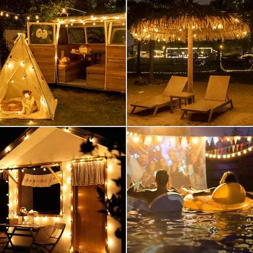 Outdoor Lights with Remote Dimmer, 50 + 3 Spare G40 LED Bulbs Plug in Connectable Patio Light, Waterproof Hanging Lights for Backyard Indoor Camping Balcony Yard Deck Decor (100 FT)