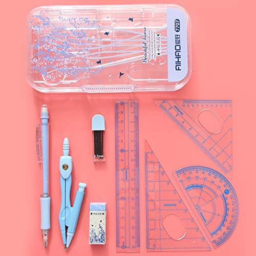 LABANCA 8 Pcs Compass Set with Protractor for Math Geometry Set Drawing Compass, Rulers, Pencil, Eraser Blue