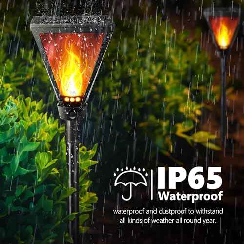 iBaycon 2 Pack 28" Solar Flame Torch Lights, Flickering Flame Garden Lights Outdoor Waterproof, Solar Pathway Light for Yard Lawn Path Landscape Decor