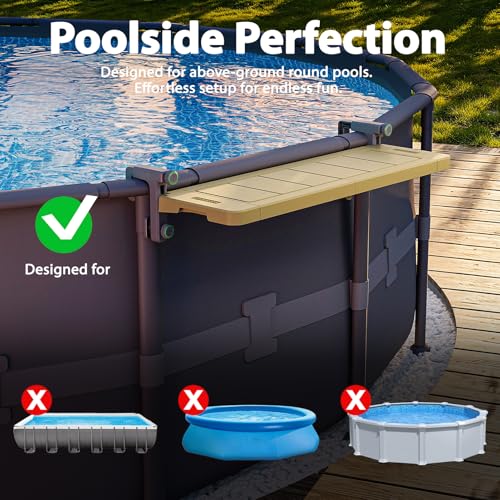 POOLHACKER Poolside Bar, [Original] Swim Up Bar Exclusively for Above-Ground Round Pools. Patio Poolside Table Smart Fold Easy Maintenance, Weather Resistant Stable Tabletop (Amber Brown) - color: Amber Brown