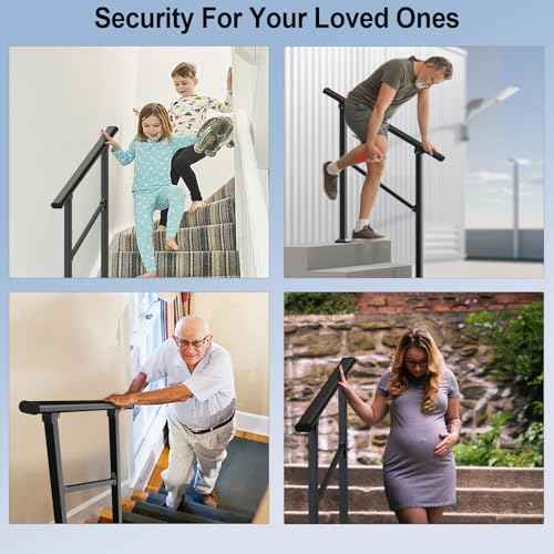 Outdoor Handrails for 1-2 Steps, Stair Railing Kit for Concrete & Porch Steps, Adjustable Black Iron Hand Rail for Seniors, Easy Installation, Retro Arch Design