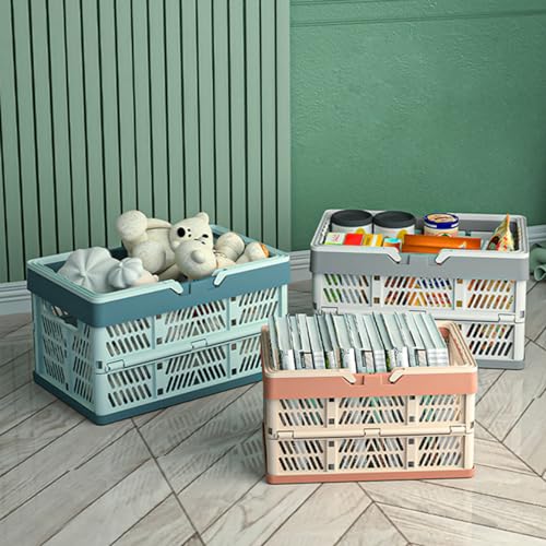 Plastic Storage Crate - 20L Collapsible Crate Stacking Folding Storage Basket - Sky Blue & Gray Blue M - color: Blue