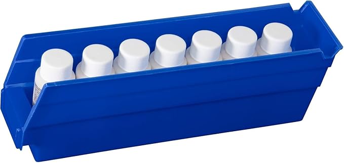 Akro-Mils 30110 Plastic Shelf Bins, Heavy Duty Storage Bins for Garage, Closet, and Drawer Organization, 12-Inch x 3-Inch x 4-Inch, Blue, 24-Pack