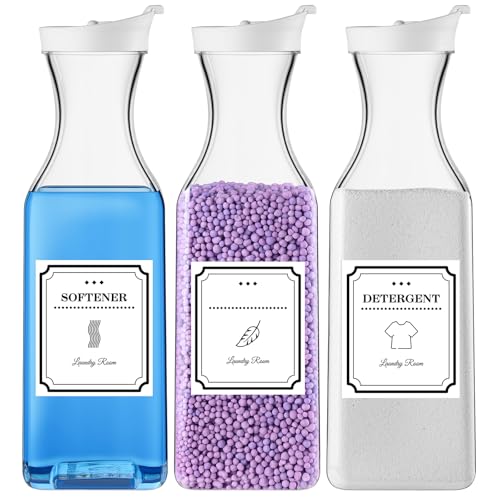 Laundry Detergent Dispenser,54oz Fabric Softener Dispenser,Plastic Liquid Laundry Detergent Container,Laundry Detergent Organizer for Laundry Room Organization with 4 Labels,3 Pack,White - color: White