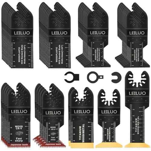 LEILUO 50 Pcs Multitool Blade for Wood Nails Drywall Titanium Oscillating Saw Blades Japanese Tooth Oscillating Tool Accessories with Storage Bag Compatible with DeWalt Makita Dremel and More