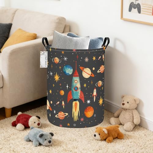 FANKANG Storage Basket, Nursery Hamper Canvas Laundry Basket Foldable with Waterproof PE Coating Large Storage Baskets for Kids Boys and Girls, Office, Bedroom, Clothes,Toys(Space rocket) - color: Space rocket