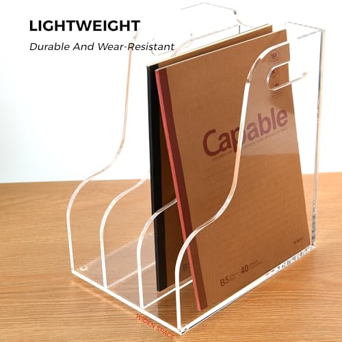 3 Vertical Compartments File Holder, Clear Acrylic Desk Organizer and Storage Bins Holding for Magazines, Binders, Notebooks, Envelopes, Multi-purpose Document Organizer for Home Office - size: A4, 3 Sections