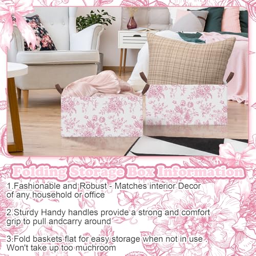 Boao 3 Pcs Pink Floral Foldable Storage Baskets Pink Hydrangea Laundry Basket with Handles Waterproof Storage Bins Fabric Shelf Baskets for Organizing Closet Clothes - style: Pink Flowers