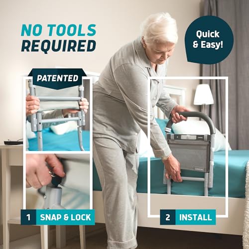 Lunderg Bed Assist Rail for Seniors with Motion-Activated Light & Storage Pocket - Easy to Install Bed Rails for Elderly Adults Safety & Post-Surgery - Helps Reduce Falls & Support Independence - size: 13"
