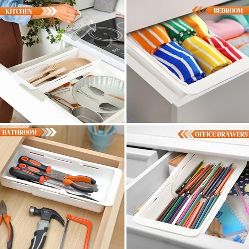 2 Pack Deep Drawer Organizer Bins, Sliding Drawer Organizer Bin Expandable and Adjustable Tray for Kitchen Utensils, BBQ Tools, Towels, Durable Plastic Sliding for Easy Storage(12.4-17.7") - size: 12.4-17.7"