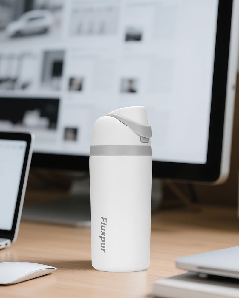 Fluxpur Insulated Water Bottle Sports Stainless Steel Water Bottle with Straw Travel Leakproof,16 Oz,White 10
