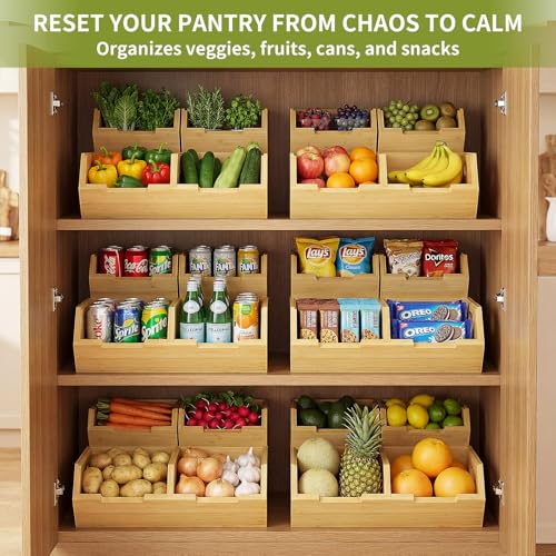 Bamboo Pantry Storage Bins for Vegetables, Potato and Onion Storage Bin for Pantry, Produce Bins for Kitchen Counter