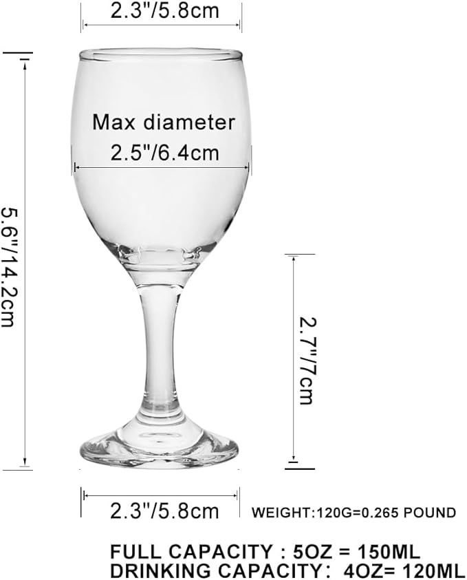 HEIGHT 5.6 Inches 120ML 4 Ounce Samll Capacity - Set of 6 Classic Red Small Wine Glasses Durable Clear White Lead-free Glass Cup For Party (Glass, 6Pcs4OZ)