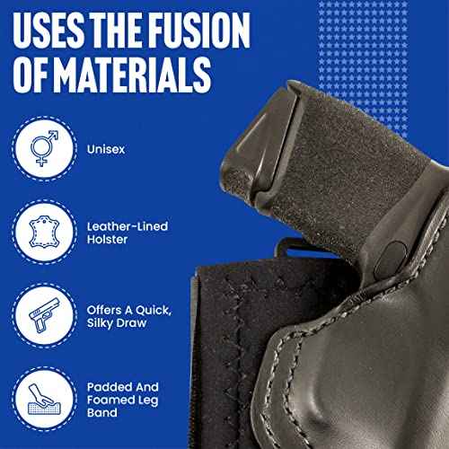 DeSantis Die Hard Ankle Rig, Concealed Ankle Holster, Leather Lined Holster with Thumb Break, Neoprene Leg Band, Fits Springfield Hellcat 3¡±, Hellcat OSP 3¡±, Unisex, Right-Hand Draw, Black