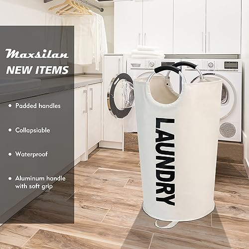 Maxsilan 125L X-Large Laundry Basket, Freestanding Tall Clothes Hamper, Collapsible Laundry Bag, Beige - color: Beige, size: 125L
