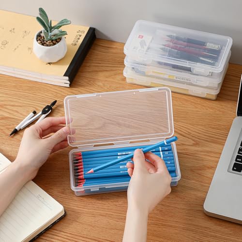 10 Pack Clear Plastic Pencil Case Pouch Box - Stackable Storage Organizer with Snap Lid for Pens, Markers, Beads, Jewelry, Stickers, Art Supplies, School Office Hobby Use, Rectangular Flat - size: Clear Rectangular Flat - 10 Pack