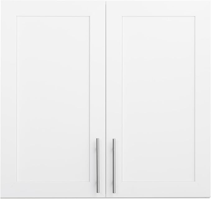 Prepac Elite 32'' Bathroom Wall Cabinet with Panel Doors, Wood Kitchen Pantry Cabinet, Wall Hanging Laundry Room Cupboard with 1 Adjustable Shelf for Kitchen, Laundry Room and Bathroom, White