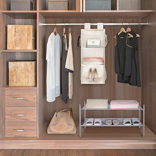 MAX Houser 3-Shelf Hanging Closet Organizer, Hanging Sweater Organizer, Foldable Hanging Shelves for Closet with 2 Velcro, Beige - color: Beige