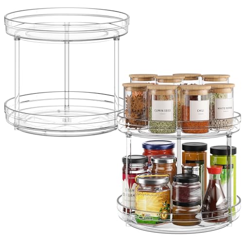Optish 2 Tier Lazy Susan Organizer, 9.5" Rotating Spice Rack Turntable Organizer for Cabinet, Pantry, Countertop, Bathroom, Kitchen, Vanity, Medicine Cabinet Organization