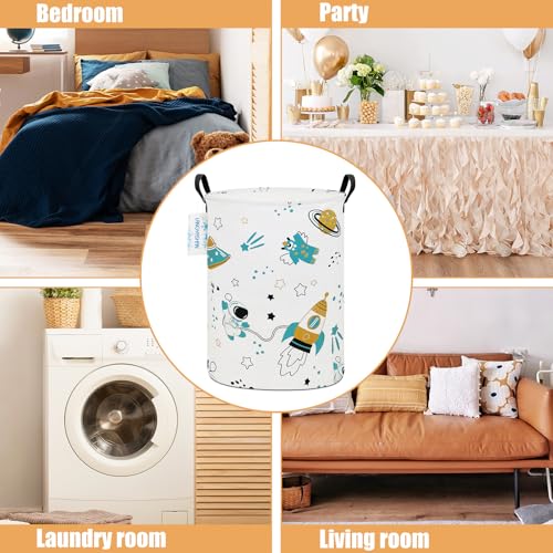 LANGYASHAN Storage Bin, Canvas Fabric Collapsible Organizer Basket for Laundry Hamper,Toy Bins,Gift Baskets, Bedroom, Clothes,Baby Nursery (Round space astronaut) - color: A Space astronaut