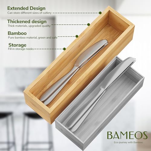 BAMEOS Kitchen Drawer Organizer,Small Silverware Drawer Organizer,Bamboo Utensil Organizer for Bathroom, Dressing Room, Office, Pantry (Natural, 11"x 3") Set of 2 - size: 2 Boxes 11x3"