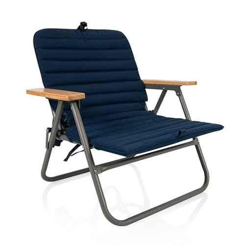 Picnic TIME Descanso Padded Beach Chair, Low Camping Chair with Removable Washable Cover, Backpack Beach Chair