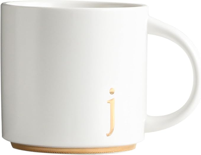 COLLECTIVE HOME - Monogram Ceramic Mugs, 15 oz Golden Initial Coffee Cups, Elegant Alphabet Tea Mugs, Elegant Personalized Mug with Gift Box, Luxurious Cups for Office and Home (j)