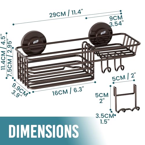TAILI Shower Caddy Suction Cup with Hooks & Soap Holder, Heavy Duty Bathroom Shower Organizer, No Drilling Shelves for Inside Bathroom, Brown Metal Storage Holder - style: 1× Brown