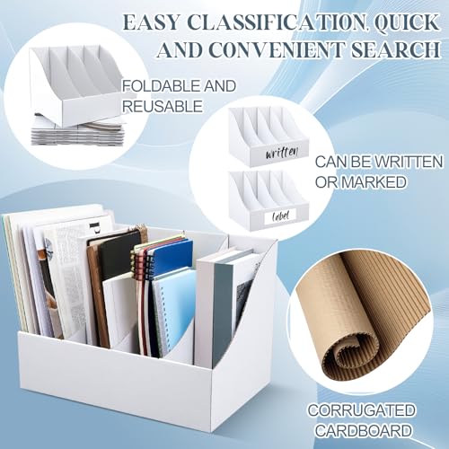 3 Pack Cardboard Magazine File Holders 12 Grids Vertical Book Bins 10.6'' x 10.2'' x 14'' Magazine Document Storage Box for Desk Shelves Home Office Classroom Library Use (White) - color: white