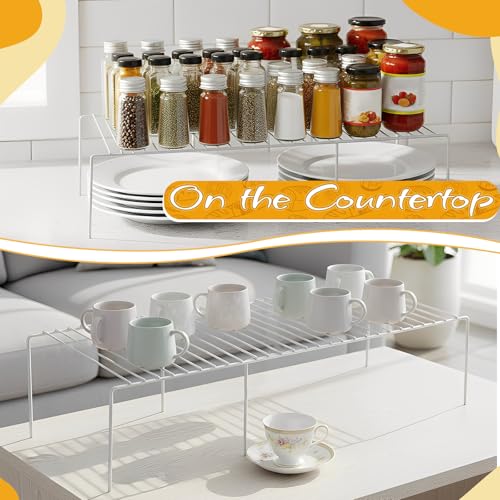 Kitchen Cabinet Expandable Shelf Organizers Set of 2, Adjustable Metal Wire Pantry Storage Shelves Rustproof Cupboard Spice Shelf Rack for Cupboard Countertop Pantry Drawer Utensils