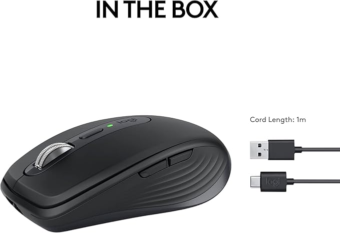 Logitech MX Anywhere 3S Compact Wireless Mouse, Fast Scrolling, 8K DPI Any-Surface Tracking, Quiet Clicks, Programmable Buttons, USB C, Bluetooth, Windows PC, Linux, Chrome, Mac - Black (Renewed)