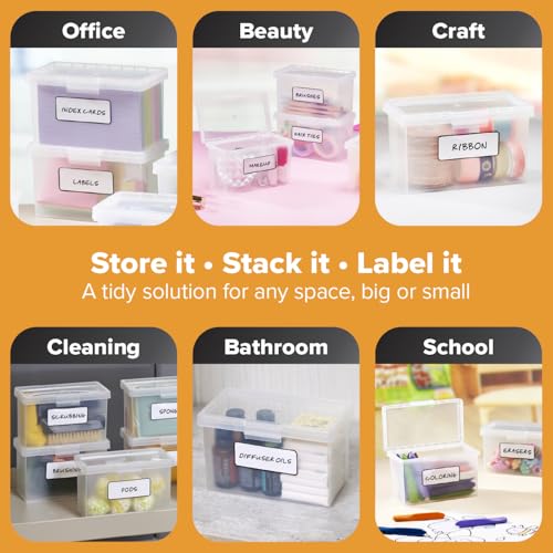 Bostitch Konnect Storage Containers with Lids, Office Organizer, Clear Plastic Box, Stackable for Index Cards, Labels, 1 Qt, 3 Pack - size: 3-Pack