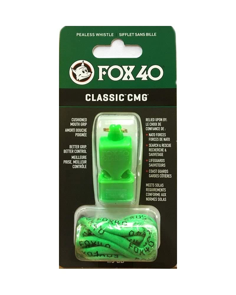 Fox 40 Classic CMG 3-Chamber Pealess Whistle w/Lanyard, Green