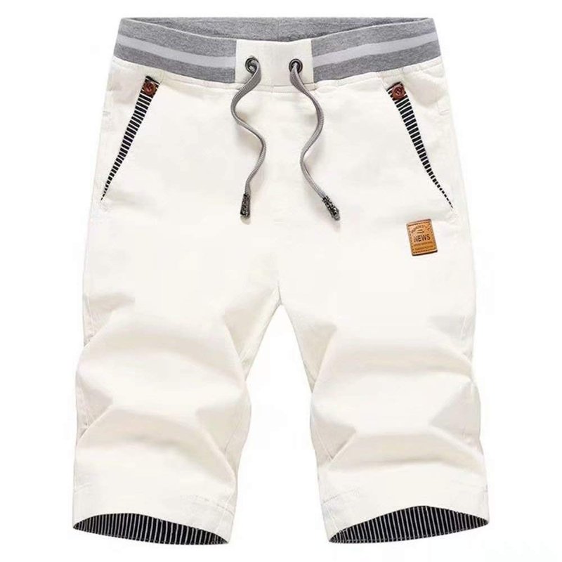Tansozer Men's Shorts Casual Classic Fit Drawstring Summer Beach Shorts with Elastic Waist and Pockets (White, Large)