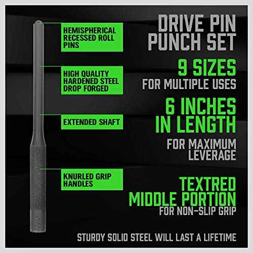 SWANLAKE 9-Pieces Roll Pin Punch Set, Removing Repair Tool with Holder for Automotive, Watch Repair,Jewelry and Craft