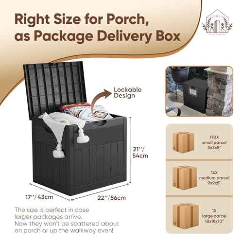 33 Gallon Outdoor Storage Box, Small Deck Box Waterproof, Lockable Secure Package Bin Delivery Box for Outside Front Porch, Patio Cushions Storage Box, Delivery Driver Snack Box for Porch, Black