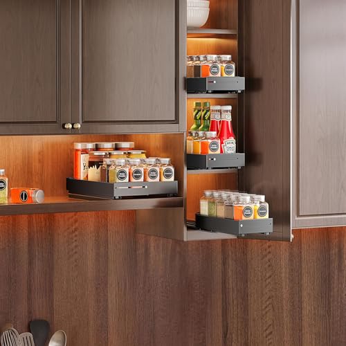 SNTD Pull Out Spice Rack for Upper Cabinet - Expandable Organizer with Smooth Ball Bearing Slides, No Drill Mounting Spice Storage for Kitchen (1 Pack, 4.1" to 7.2" W X 10" D X 2.2" H) - size: 4.1"W X 10"D X 2.1"H