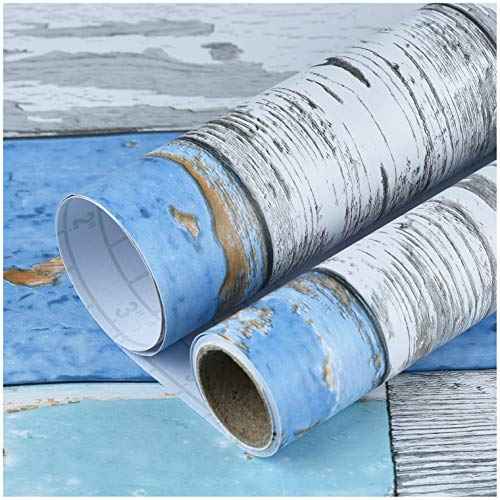 Art3d 17.7"x78.7" Peel and Stick Wallpaper - Decorative Self Adhesive Vinyl Film Wood Grain Wallpaper for Furniture Cabinet Countertop Shelf Paper, Blue Distressed Wood