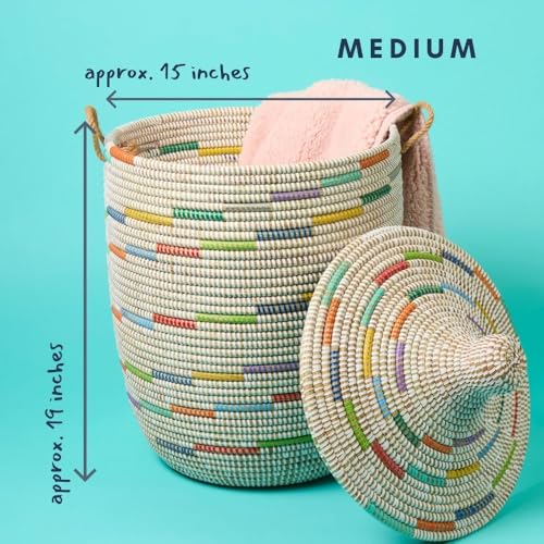 Small Hamper, Colorful Pattern on White, 12" Wide, 14" Tall - size: Small